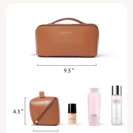 Travel Makeup Bag, Large Capacity Cosmetic Bag for Women, Waterproof PU Leather, Flat Open Portable Toiletry Bag for Skincare, Brushes & Travel Essentials