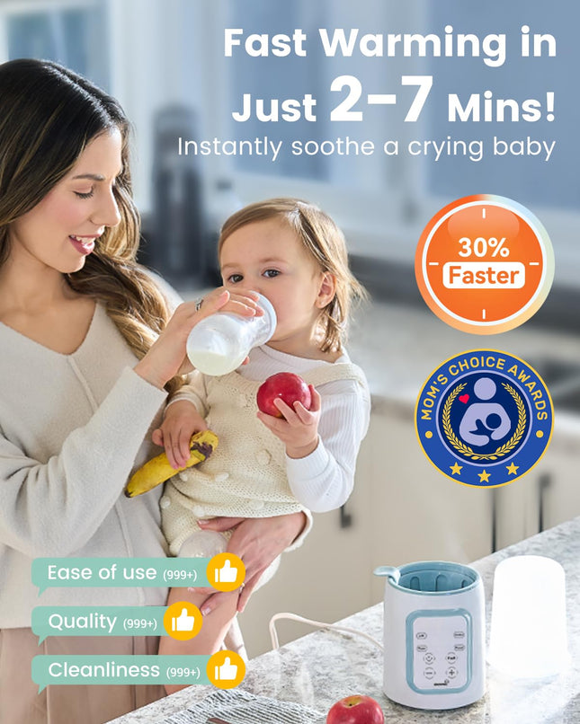 Bottle Warmer, 8-In-1 Fast Baby Milk Warmer with Timer for Breastmilk or Formula, Accurate Temperature Control, Multifunctional Baby Bottle Warmers for All Bottles- Blue