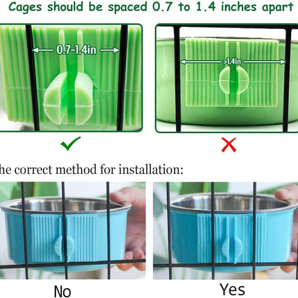 Crate Dog Bowl, Removable Stainless Steel Hanging Pet Kennel Cage Bowl Food & Water Feeder Coop Cup for Puppy, Cat, Rabbit, Guinea Pigs Ferret Bird (2 PCS, Size: M, Blue and Green)