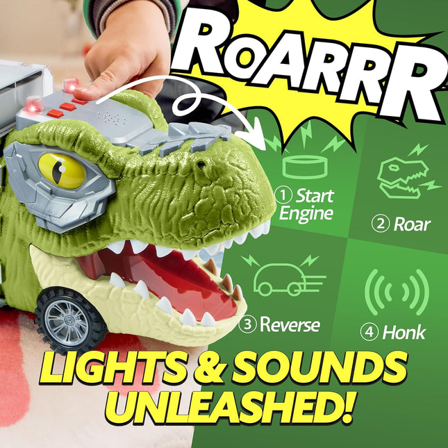 13 in 1 Dinosaur Toys for Kids 3-5, Transport Dinosaur Carrier Truck with 12 Pull Back Cars, Toddler Toys 3-4， Birthday Gifts for 3 4 5+ Year Old Boys