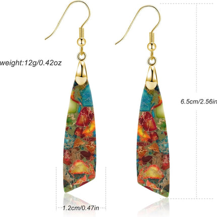 Natural Healing Stone Fishhoop Dangle Drop Earrings Statement Gold Silver Earrings