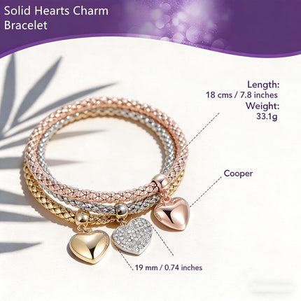 Crystal Charms Multilayer Bracelets - 3PCS Gold/Silver/Rose Gold Corn Chain Bracelet for Women, Tree of Life Heart Shaped Stretch Bracelet