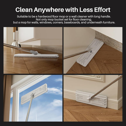 Wall Mop and Bucket Set, Hands-Free Flat Floor Mop with 3 Washable Microfiber Pads, Wet and Dry Use, Ideal for Home and Commercial Floor Cleaning