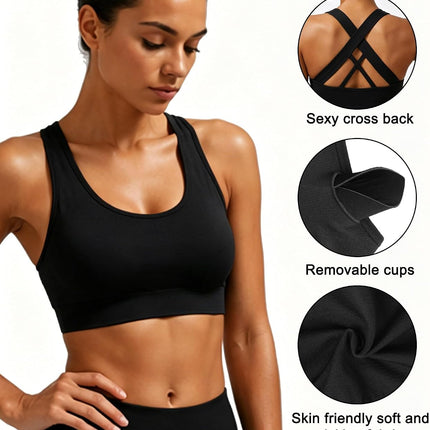 Sports Bras for Women Padded High Impact Seamless Criss Cross Back Workout Tops Gym Activewear Bra Large
