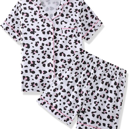Girls Pajamas 2 Piece Summer Soft Silk Satin Short Sleeve Pajama Set Cute Pjs Sleepwear for Kids Size 6-16 Years