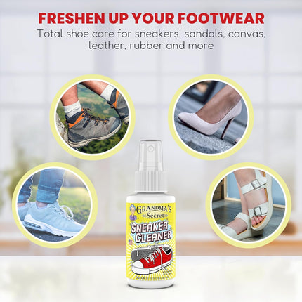 Shoe Cleaner - Stain Remover Spray for Rubber, Canvas and Leather - Removes Dirt, Grime and Grass - Sneakers Cleaner for Outdoor Shoes, Slippers and Moccasins - 3 Ounce