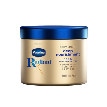 Vaseline Radiant X Deep Nourishment Body Cream 100% Pure Shea Butter, Coconut Oil, Vitamin C, & Peptides 10 Oz