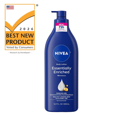 Essentially Enriched Body Lotion for Very Dry Skin with Hyaluronic Acid, Almond Oil and Deep Nourishing Serum, 72-Hour Body Moisturizer, 16.9 Fl Oz Pump Bottle