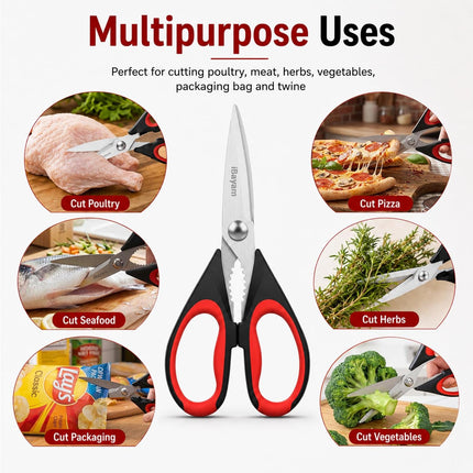 Kitchen Scissors All Purpose Heavy Duty 2 Pack with Protective Sheath, Stainless Steel Shears Kitchen Utensils Set for Cutting Food Cooking Meat Poultry Dishwasher Safe Soft Comfort-Grip