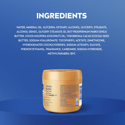 Cocoa Butter Body Cream with Deep Nourishing Serum, Cocoa Butter Cream for Dry Skin, 16 Ounce Jar