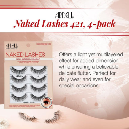 Naked Strip Lashes 421 Natural Looking False Eyelashes, 4 Pairs | Seamless Blend with Invisiband for Long-Lasting Lightweight Wispy Texture Adds Subtle Volume, Synthetic Hair, Cruelty Free