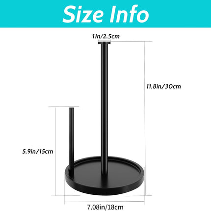 Paper Towel Holder Countertop, Standing Paper Roll Holder with anti Slip Weighted Base, Stainless Steel Freestanding Paper Towel Holder for Kitchen, Black