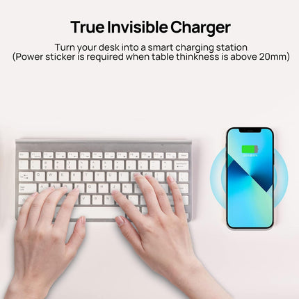 Invisible Wireless Charger,30Mm under Desk Charger Mat, Furniture Table Nightstand Desktop Charging Station for Iphone17/16/15/14/13/12/Samsung/Lg/Google Pixel Desk Essentials(With QC Adapter)