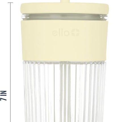 Ava 18Oz Glass Tumbler with Straw and Lid | Premium Ribbed Glass with Silicone Grip, Car Cup Friendly, Dishwasher Safe, BPA Free | Iced Coffee, Water, Matcha, Juice Cup | Butter Yw