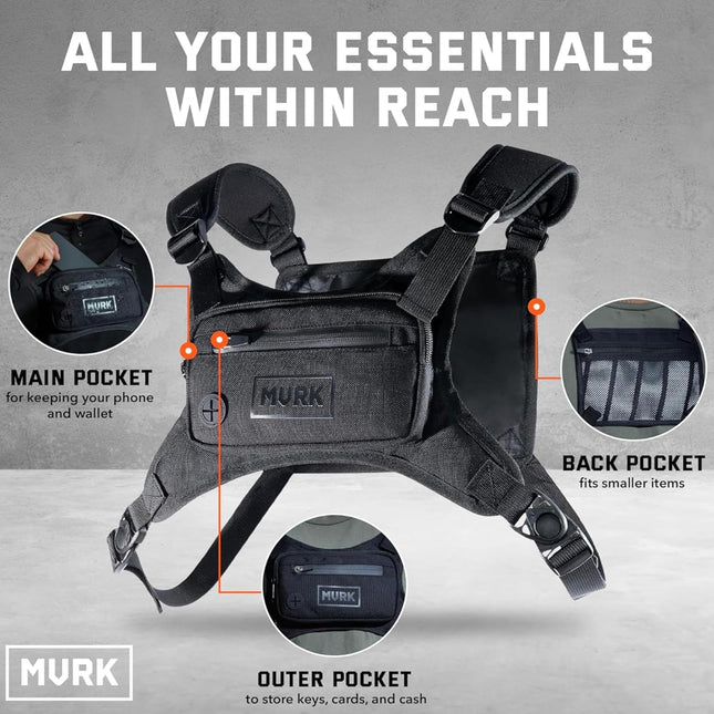 Water Resistant Running Vest Chest Pack, Phone Holder for Running, Lightweight Training Pack with Reflective Detail
