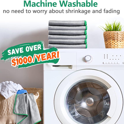 Glass Polishing Cloth Streak Free Miracle Cleaning Cloth Lint Free Microfiber Cleaning Rags for Glasses Kitchen Dish Mirrors Easy Clean, Pack of 6, 12" X 12", Sliver-Green