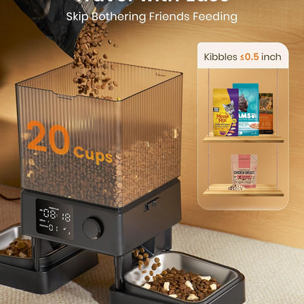 Automatic Cat Feeder for 2 Cats, 20 Cups/5L Automatic Cat Food Dispenser for Small Pets Indoor, Timed Cat Feeder for Dry Food