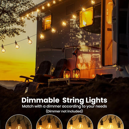 Outdoor String Lights 29 Feet G40 LED Patio Lights, Plug-In, 13 Plastic Edison Bulbs(1 Spare), Waterproof Connectable Hanging Light for Backyard Porch Balcony Party Decor, E12 Base, Black