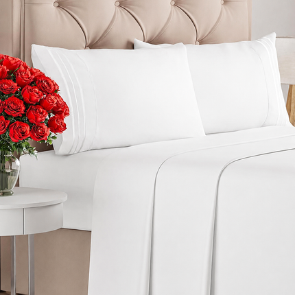 Queen Size Bed Sheet Set – 4-Piece Cooling & Breathable Sheets with Deep Pockets, Wrinkle-Resistant, White