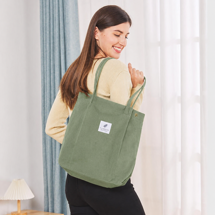 Women's Corduroy Tote Bag with Inner Pocket – Shoulder Bag for Work, Shopping, Beach & Travel