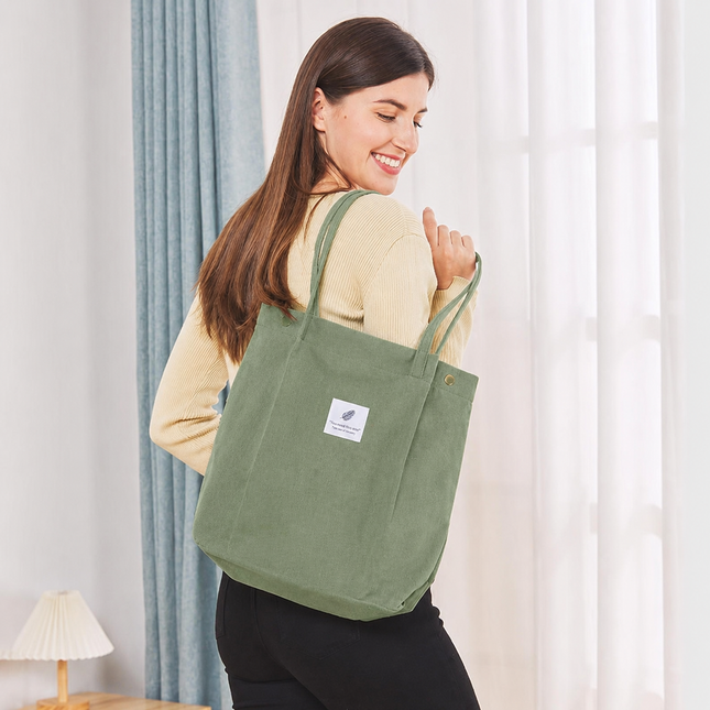Women's Corduroy Tote Bag with Inner Pocket – Shoulder Bag for Work, Shopping, Beach & Travel