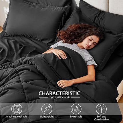 Love's Cabin King Comforter Set – 7-Piece All-Season Bed-in-a-Bag with Comforter, Sheets, Pillowcases & Shams, Black