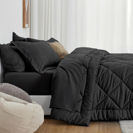 Love's Cabin King Comforter Set – 7-Piece All-Season Bed-in-a-Bag with Comforter, Sheets, Pillowcases & Shams, Black