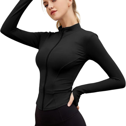 Womens Lightweight Full Zip Running Track Jacket Workout Slim Fit Yoga Sportwear with Thumb Holes