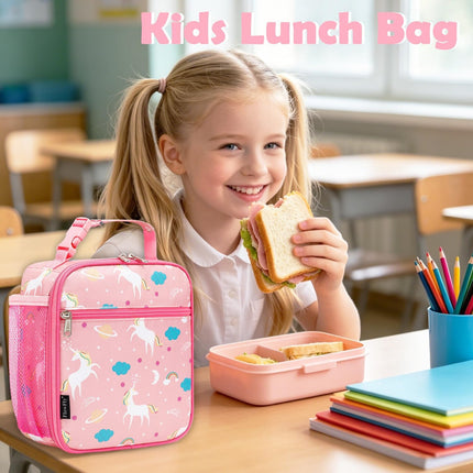 Kids Lunch Box Insulated Soft Bag Mini Cooler Back to School Thermal Meal Tote Kit for Girls, Boys, Unicorn