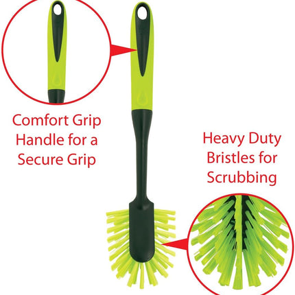 Scrub Brush Set - Long Handle Cleaning Brushes with Heavy Duty Bristles and Comfort Grip - Scrubbers for Kitchen, Household, and Dishwashing, 5 Pieces