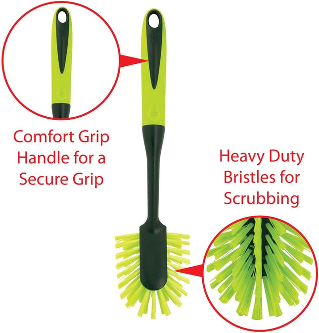 Scrub Brush Set - Long Handle Cleaning Brushes with Heavy Duty Bristles and Comfort Grip - Scrubbers for Kitchen, Household, and Dishwashing, 5 Pieces