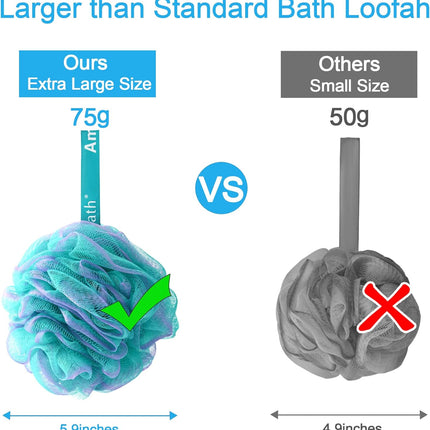 Loofah Sponge 75G/Piece, Exfoliating Bath Sponge Body Scrubber - Loofa Set of 4 Flower Color (Large, Green-Purple)