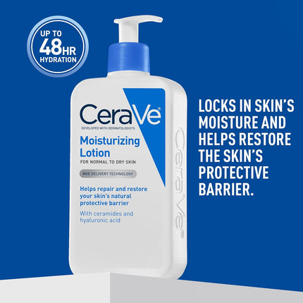 Daily Moisturizing Lotion for Dry Skin, Body Lotion & Face Moisturizer with Hyaluronic Acid and Ceramides, Daily Moisturizer, Fragrance Free, Oil-Free, 19 Ounce