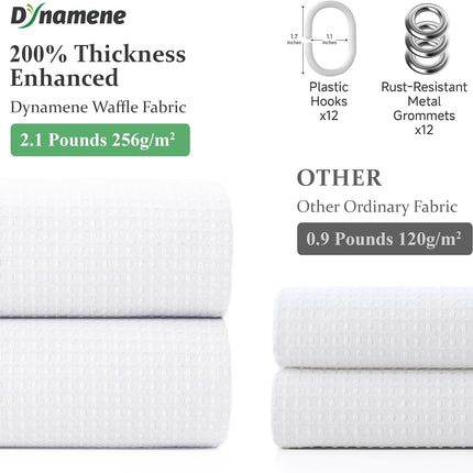 White Fabric Shower Curtain, Waffle Weave Heavy Duty Thick Fabric Shower Curtains for Bathroom, 256GSM Weighted Hotel Luxury Cloth Shower Curtain Set with 12 Plastic Hooks, 72Wx72H, White