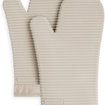 Ribbed Soft Silicone Oven Mitt 2-Pack Set, 7.5"X13", Milkshake