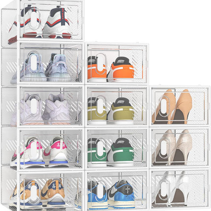 Shoe Storage, 12 Pack Shoe Organizer for Closet, Shoe Boxes Clear Plastic Stackable Shoe Containers with Lids for Size 10