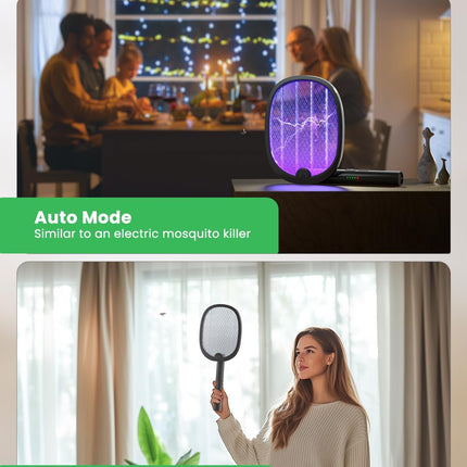 Electric Fly Swatter Foldable Bug Zapper Racket 2 in 1 Mosquito Killer with Purple Attractant Light Rechargeable 1800Mah for Indoor Home Backyard Patio Camping