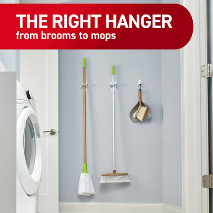 Command Broom Grippers, 2 Hangers and 4 Strips, Damage-Free Mop and Broom Holder Wall Mount, Household Cleaning Tool Organizer for Kitchen, Laundry Room, Closet, Holds up to 4 Lb