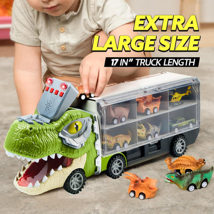 13 in 1 Dinosaur Toys for Kids 3-5, Transport Dinosaur Carrier Truck with 12 Pull Back Cars, Toddler Toys 3-4， Birthday Gifts for 3 4 5+ Year Old Boys