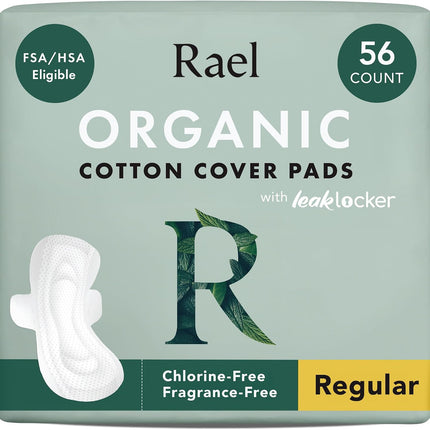 Organic Cotton Cover Sanitary Pads for Women Moderate (Regular, 56 Ct) | Ultra Thin Period Pads with Wings, Regular Absorbency, Unscented, Chlorine Free, Period Essentials, Feminine Care