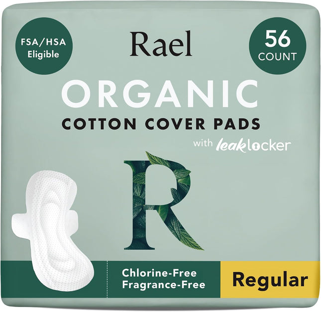 Organic Cotton Cover Sanitary Pads for Women Moderate (Regular, 56 Ct) | Ultra Thin Period Pads with Wings, Regular Absorbency, Unscented, Chlorine Free, Period Essentials, Feminine Care