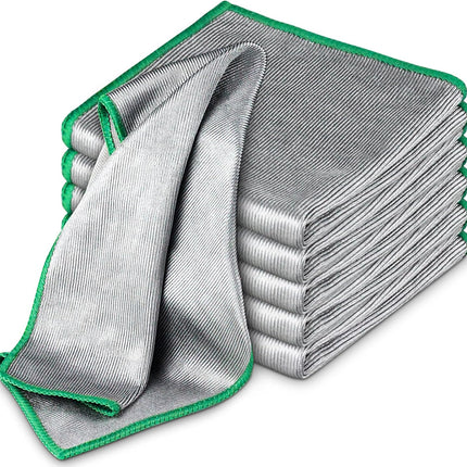 Glass Polishing Cloth Streak Free Miracle Cleaning Cloth Lint Free Microfiber Cleaning Rags for Glasses Kitchen Dish Mirrors Easy Clean, Pack of 6, 12" X 12", Sliver-Green
