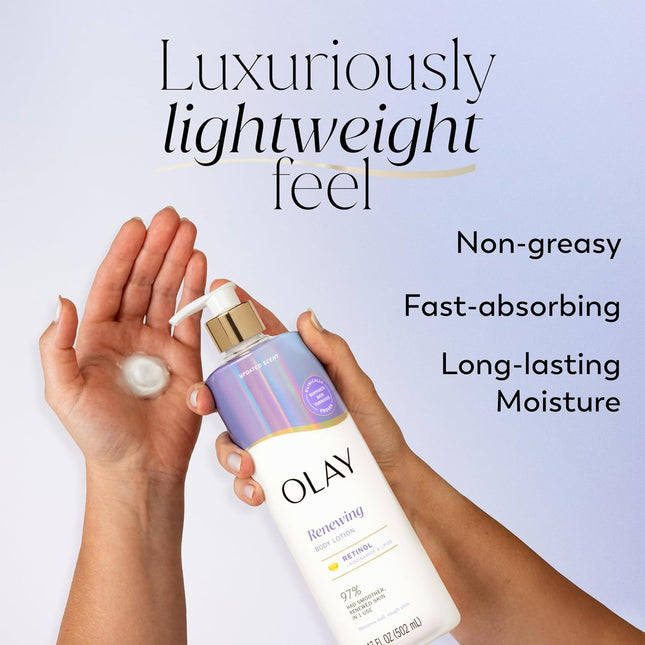 Body Lotion for Women, Smoothing with Retinol Serum, Visibly Smoother Skin, 24Hr Moisture & Hydration, Fast Absorbing Formula, Vitamin B3 Complex, for All Skin Types, 17 Fl Oz