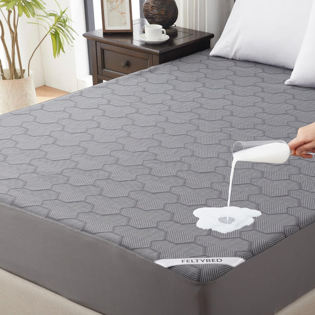 Queen Mattress Protector Waterproof 3D Air Fabric Mattress Pad Cover | Gray, 40% Rayon Derived from Bamboo, Breathable Mattress Pad Fitted with Deep Pocket 6"- 15" Machine Washable