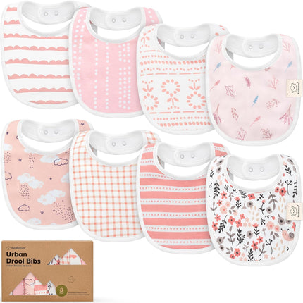 8-Pack Organic Baby Bibs for Drooling and Teething (Sweet Charm) | Soft Cotton Bibs for Baby Girl, Boy, Extra Absorbent, Easy to Clean & Put On, Toddler, Newborn, Infant 0-24 Months