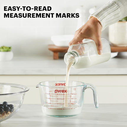 Essentials (3-Pack) Glass Measuring Cups Set, (1, 2 & 4 Cup) Measuring Cups for Prepping, Baking and Cooking, Preheated Oven, Dishwasher, Freezer, and Microwave Safe