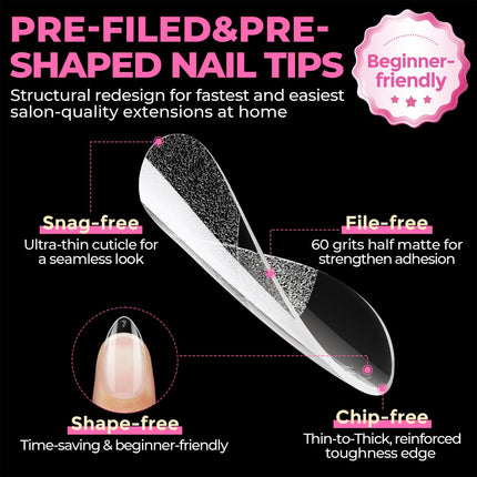 Short Almond Nail Tips: 504PCS Short Fake Nails Soft Press on Gel Nail Tips Pre Shaped Almond Shape Home Nail Extension Full Cover, 12 Sizes Acrylic Gelly Tips