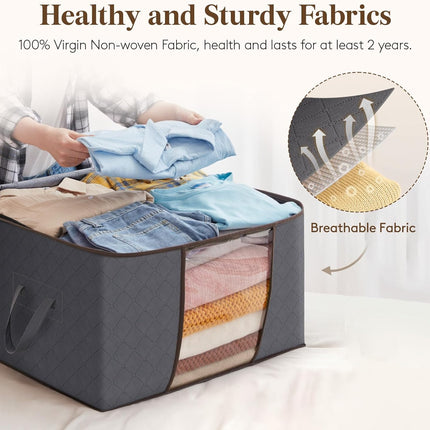 6 Pack Clothes Storage Bins with Lids, Foldable Blanket Storage Bags with Zippers, Clear Window and Reinforced Handles, Closet and Organization for Clothing, Sweater, Comforter, Bedding