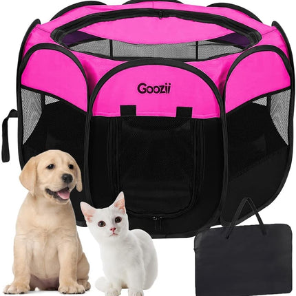 Pet Cat Playpen for Indoor Cats Enclosed, Portable Foldable Dog Playpen Outdoor Tent Crate Cage with Zipper Top Cover Door for Kitten Puppy outside Rv Car Camper (Small Size, Pink)