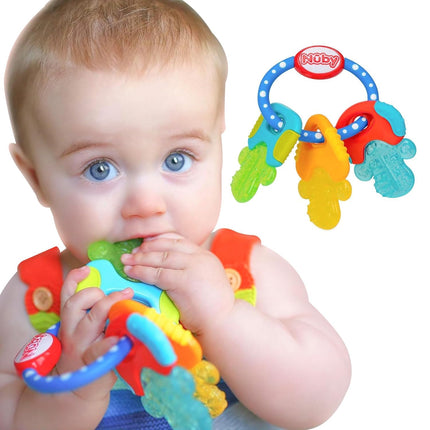 Icybite Ice Gel Teether Keys for Infants - Silicone Baby Teether Toys - Gentle on Sore Gums - Baby Teething Relief - 3+ Months - Blue